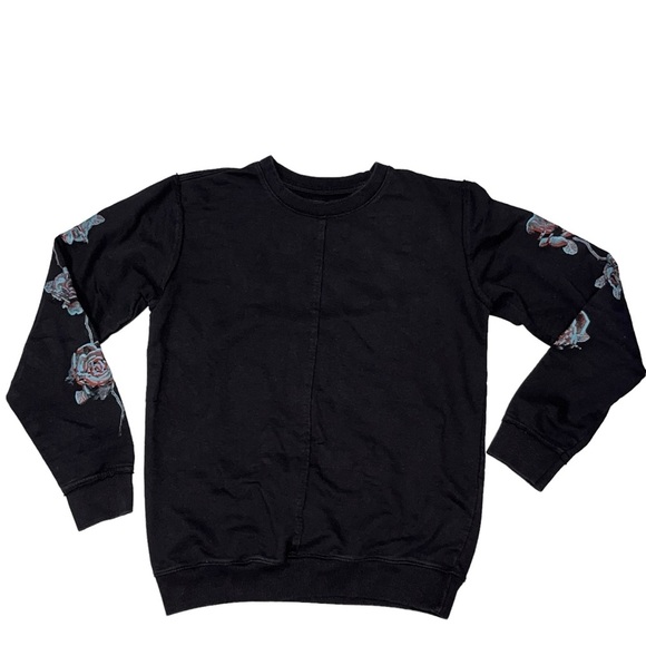 Men’s Bolangaro Trevor Black Rose Sleeve Crewneck Fleece Sweatshirt size Small - Picture 1 of 8